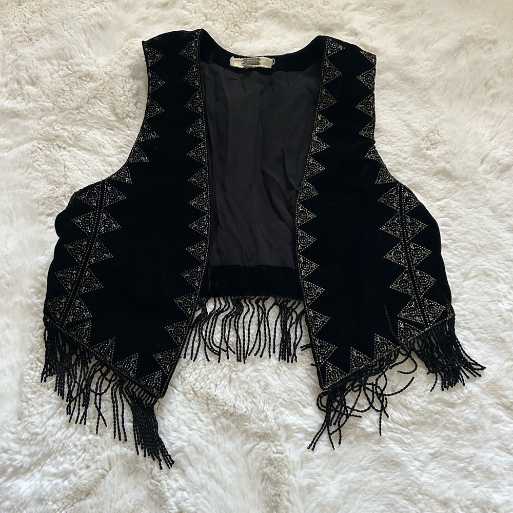 Gimmicks by BKE Black Fringe Vest with Silver Accents